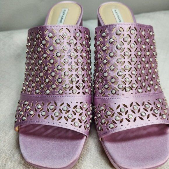 Alex Marie Women's Size 9 M Fabric Laser Cut Violet Rhinestones Heel Sandals 107 - Picture 9 of 9